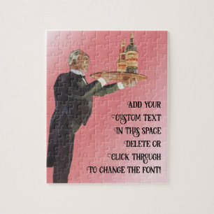 Antieke butler in smoking serveert wijn op dienbla legpuzzel