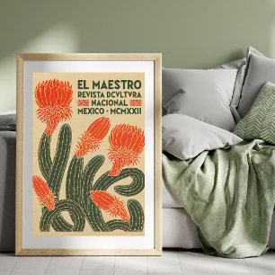 Antieke Cactus Illustratie Mexicaanse Poster Kun
