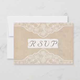 Antieke Canvas-, Papier- & Kanten Stijl Huwelijks RSVP Kaartje