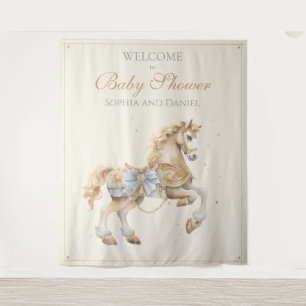 Antieke Carrousel Paard Blauwe Baby Shower Welkom Wandkleed
