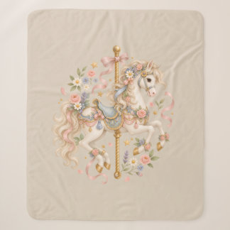 Antieke Carrousel Paard Cottagecore Cadeau Sherpa Deken