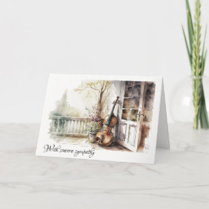 Antieke cello met bloemen condoleance kaart