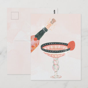 Antieke champagneglas en fles verjaardagsfeestje briefkaart