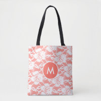 Antieke Chantilly Witte Kanten Koraal Monogram Geb