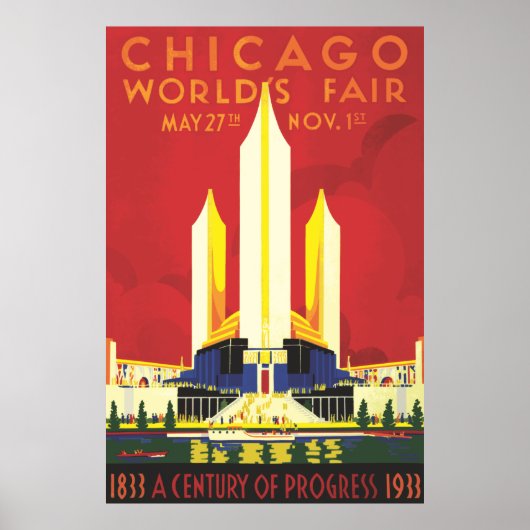 Antieke Chicago Wereldtentoonstelling Poster 1933 (Voorkant)