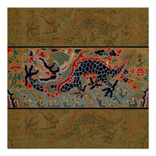 Antieke Chinese Draak Zijde Borduurpatroon Perfect Poster