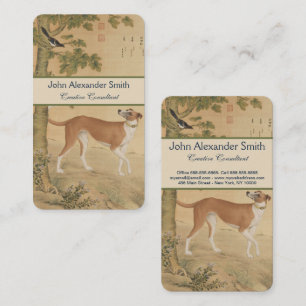 Antieke Chinese Greyhound Hond & Vogel Kunst Visitekaartje