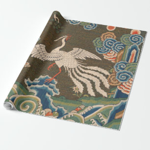 Antieke Chinese witte vogel zijde borduurwerk afdr Cadeaupapier