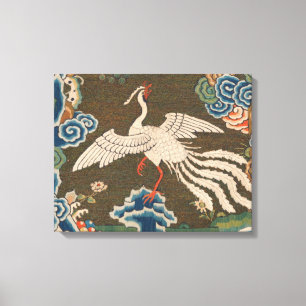 Antieke Chinese Witte Vogel Zijde Borduurwerk Prin Canvas Afdruk
