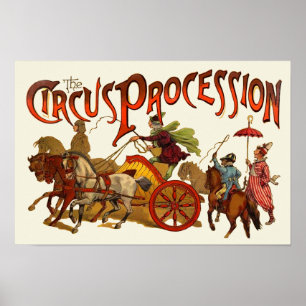 Antieke Circus Parade Clowns Paarden Poster