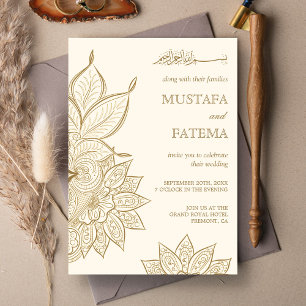 Antieke Crème en Gouden Mehndi Henna Moslim Bruilo Kaart