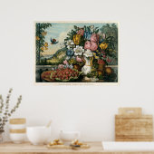 Antieke Currier & Ives Fruit En Bloemen Landschap Poster (Keuken)