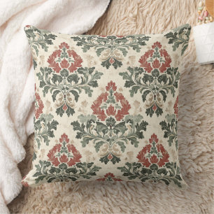 Antieke Damasceer Rood Groen Beige Kussen