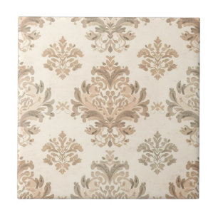 Antieke Damast Elegante Beige Franse Boerderij Tegeltje