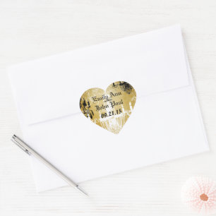 Antieke Damast Kroonluchter Goud Huwelijkssticker Hart Sticker