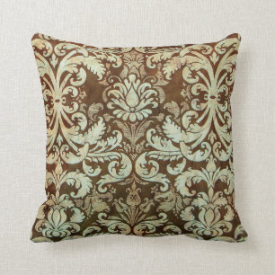 Antieke damast kussen Elegante groene bruine
