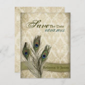 antieke damast pauw huwelijksaankondiging save the aankondigingskaart (Voorkant / Achterkant)