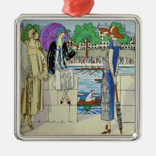 Antieke dames bij roeiwedstrijd regatta uit de jar metalen ornament
