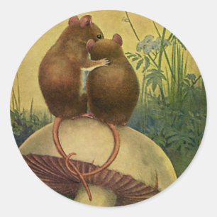 Antieke dieren, liefde en romantiek veldmuizen ronde sticker