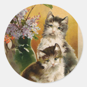 Antieke Dieren, Schattige Victoriaanse Katten en B Ronde Sticker