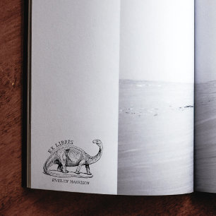 Antieke Dinosaurus Moderne Ex Libris Boekplaat Rubberstempel