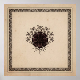Antieke donkere pruimen bloemen botanische poster