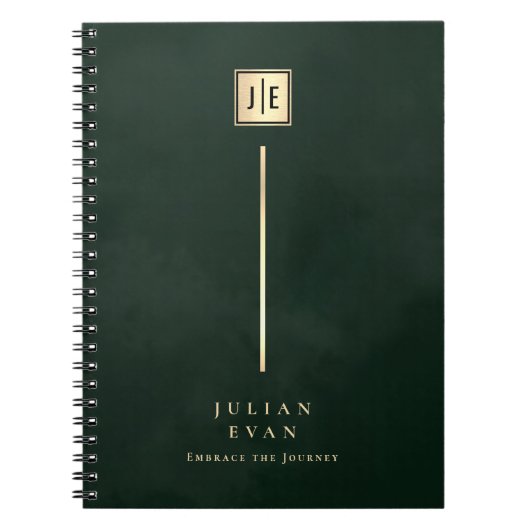 Antieke donkergroene gouden monogram spiraal notitieboek (Voorkant)