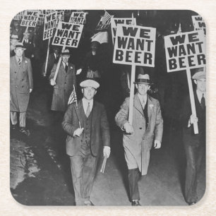 Antieke Drooglegging Bier, We Willen Bier 1920 Vierkante Kartonnen Onderzetter