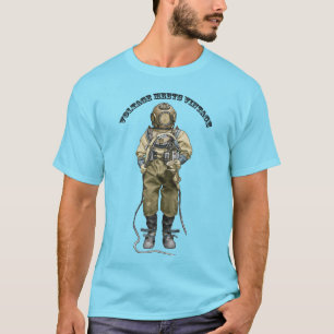 Antieke duiker met duikershelm en een duiklamp t-shirt