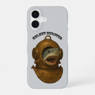 Antieke duikhelm met een haai die tevoorschijn kom iPhone 16 hoesje
