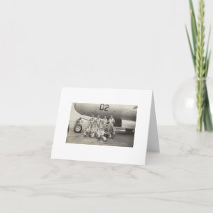 Antieke echte foto WWII B-29 bommenwerper bemannin Notitiekaartje