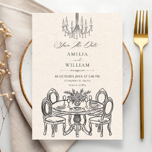 Antieke eettafel elegant  trouwfeest save the date
