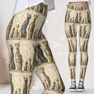 Antieke Egyptische Kattengodin & Hiëroglief uit he Leggings