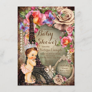 Antieke Eiffeltoren Paris Baby Shower Kaart