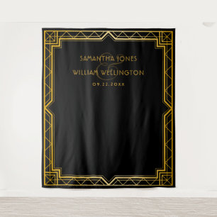 Antieke Elegante Art Deco Zwarte Gouden Trouw Tapi Wandkleed