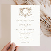 Antieke Elegante Bloem Blad Kroon Monogram Bruilof Kaart