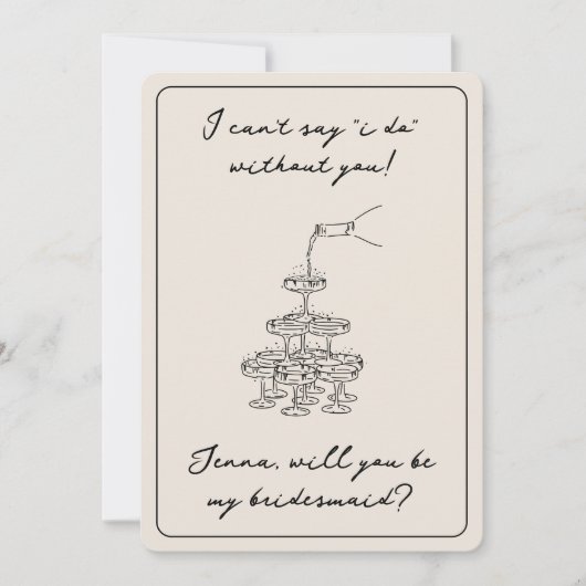 Antieke Elegante Champagne Aangepaste Naam Bruidsm Kaart (Voorkant)