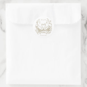 Antieke Elegante Gouden Zwaan Crest Tuin Bruiloft Ronde Sticker