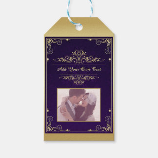 Antieke Elegante Paarse Damast Aangepaste Foto Cadeaulabel