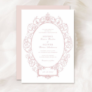 Antieke Elegante Sier Bloem Blad Frame Bruiloft Kaart