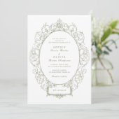 Antieke Elegante Sier Bloem Blad Frame Bruiloft Kaart (Staand voorkant)