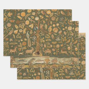 Antieke Engelse Naaldkant Boom des Levens & Eenhoo Inpakpapier Vel