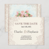 Antieke Engelse Roos Bloemige Krul Bruiloft Save The Date (Voorkant / Achterkant)