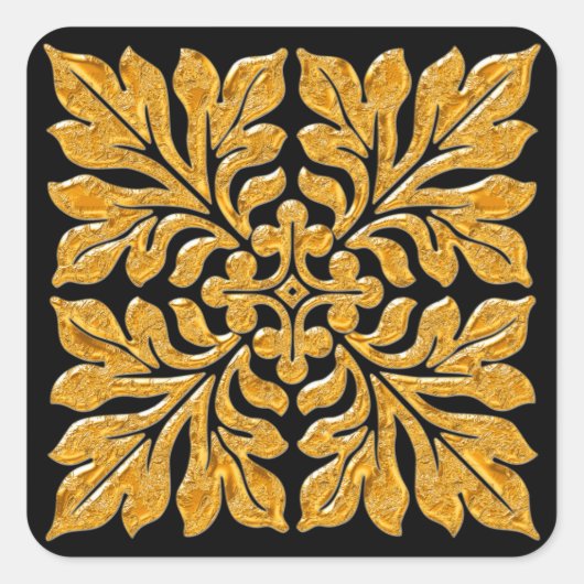 Antieke engelse teeltegel die glanzend helder goud vierkante sticker (Voorkant)