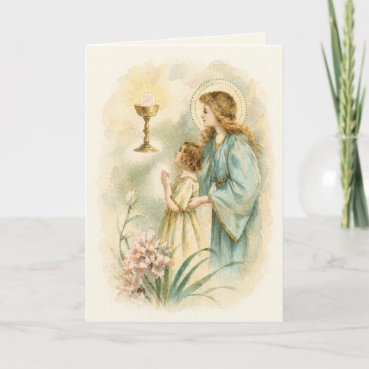 Antieke Eucharistische Devotie Eerste Communie Kaart (Voorkant)