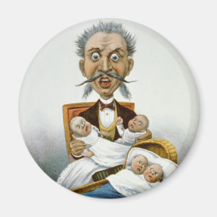 Antieke Familie, Vader met Baby's en Pokerhand Magneet