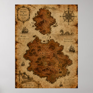 Antieke Fantasiekaart — Dulsea en Vorlent-eilanden Poster