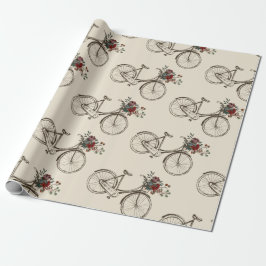 Antieke fiets met mand vol bloemen cadeaupapier