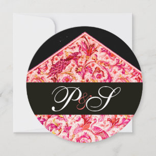 ANTIEKE FLORENTIJNSE ROZE ZWARTE BLOEMEN MONOGRAM KAART