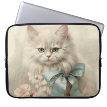 ANTIEKE FLUFFIGE WITTE KAT MET BLOEMEN